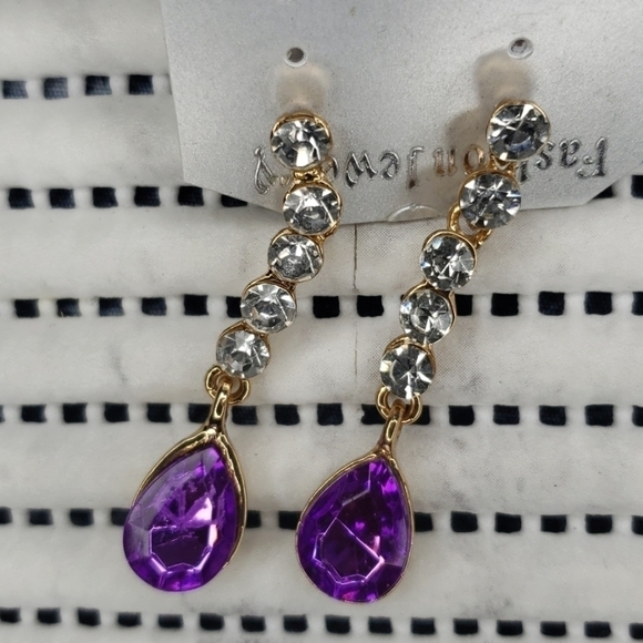Fashion Jewelry Gold & Purple Earring - Picture 4 of 4
